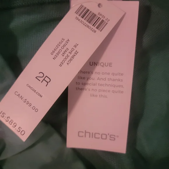 Chico's Zenergy Pima Cotton Tie Dye Astro Green Jogger Pants Size 2R (12) - Picture 2 of 3